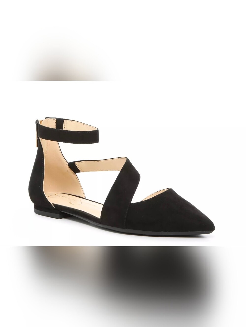 Jessica Simpson Black Crisscross Pointed Flats with Ankle Strap